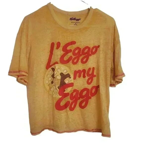 Kellogg's "L'Eggo My Eggo" Women's Yellow Cotton Graphic Crew Neck Short Sleeve - Picture 1 of 5